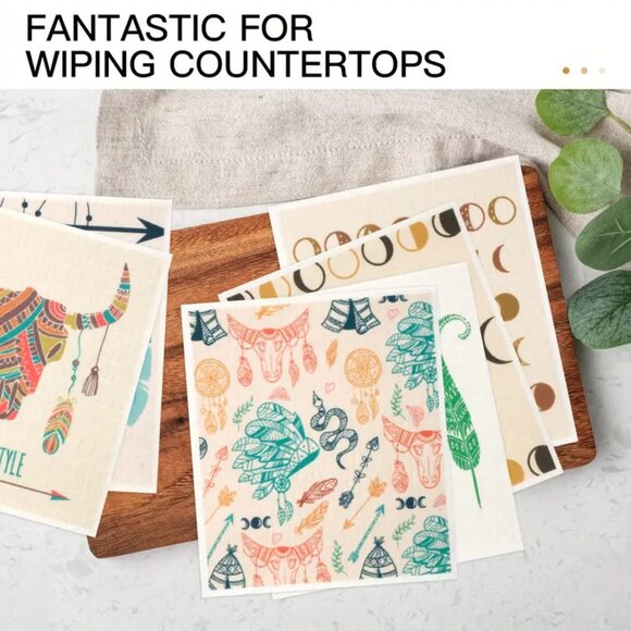 NEW Set of 12 Swedish Dishcloths - Boho, Feather, Moon Celesital, Sustainable - Picture 5 of 9